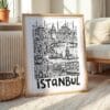 04 - Istanbul City Art - Pencil Style Art Print with Natural Wood Frame on floor - Vertical.jpg