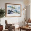 04 - Large Hawaii Volcanoes National Park Watercolor - Horizontal-36x24 Art Print in Boho Living Room with vintage Wood frame.jpg