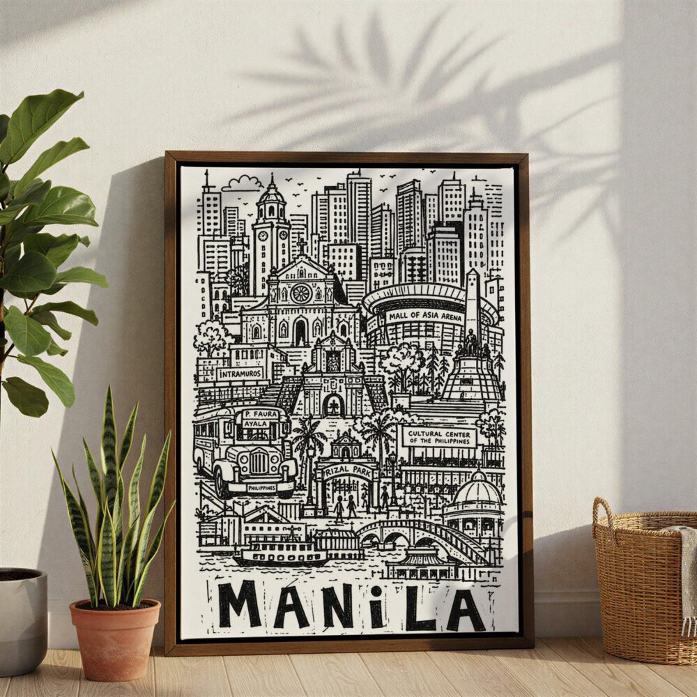 04 - Manila City Art - Pencil Style Canvas Print with Brown Floater Frame - Standing on Floor - Vertical.jpg 04 - Manila City Art - Pencil Style Canvas Print with Brown Floater Frame - Standing on Floor - Vertical.jpg