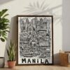 04 - Manila City Art - Pencil Style Canvas Print with Brown Floater Frame - Standing on Floor - Vertical.jpg