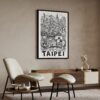 04 - Taipei City Art - Pencil Style Art Print with Black Frame in Japandi Living Room - Vertical.jpg