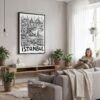 05 - Framed Istanbul City Art - Pencil Style Canvas Print - Woman reading in modern Living Room - Vertical.jpg