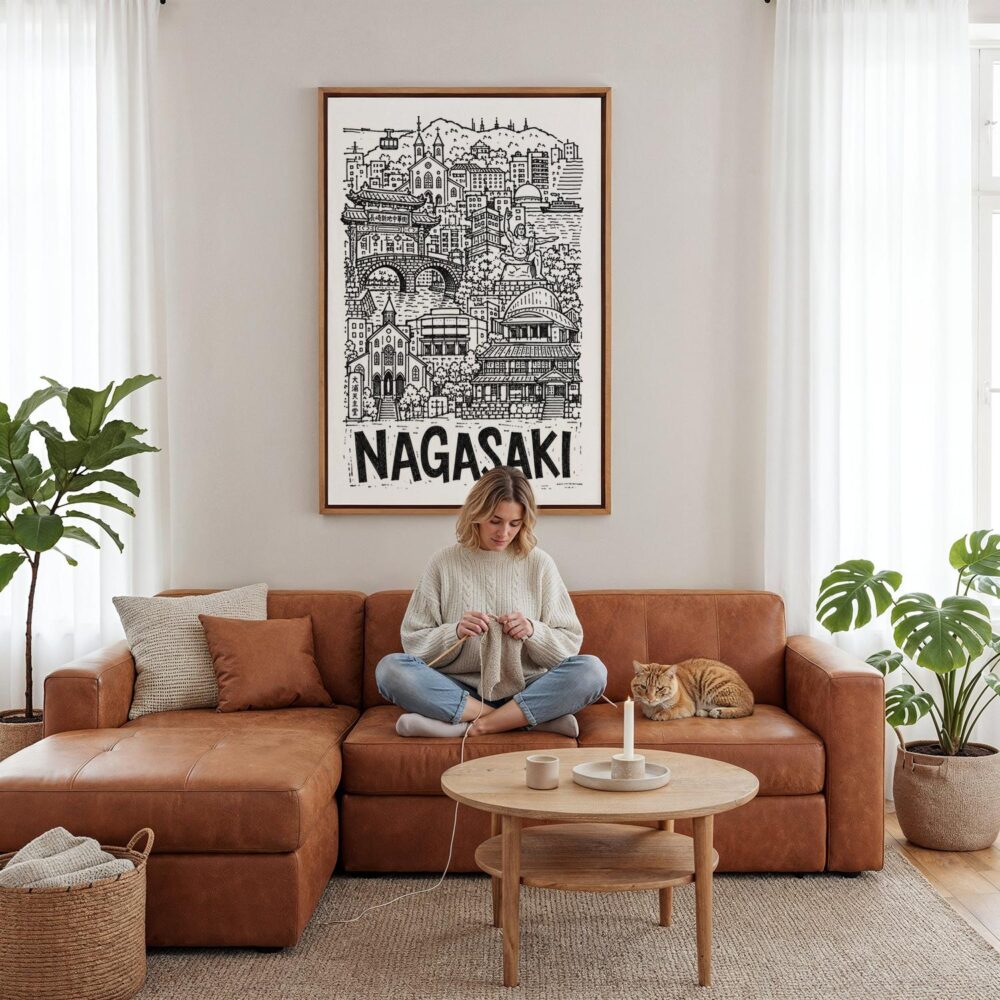 05 - Framed Nagasaki City Art - Pencil Style Canvas Print - Woman Knitting - Vertical.jpg 05 - Framed Nagasaki City Art - Pencil Style Canvas Print - Woman Knitting - Vertical.jpg