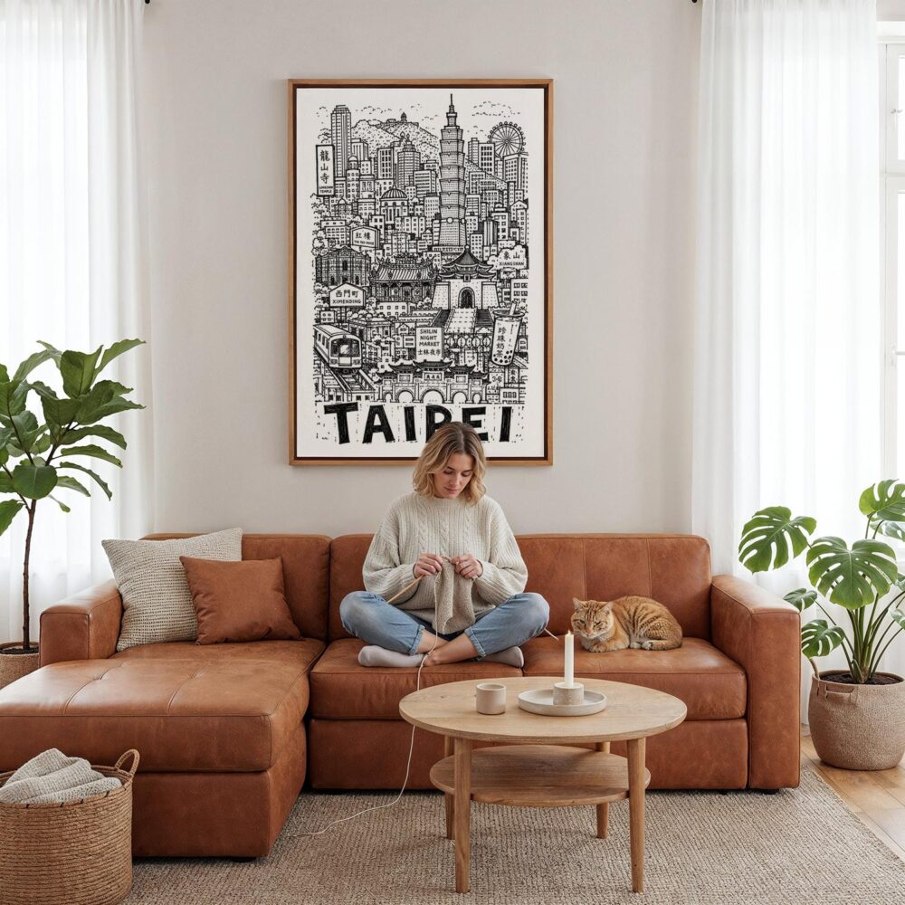 05 - Framed Taipei City Art - Pencil Style Canvas Print - Woman Knitting - Vertical.jpg 05 - Framed Taipei City Art - Pencil Style Canvas Print - Woman Knitting - Vertical.jpg