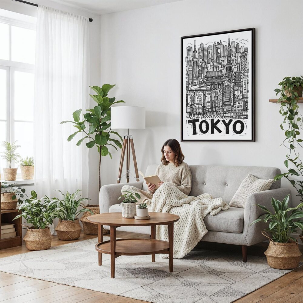 05 - Framed Tokyo City Art - Pencil Style Canvas Print - Woman reading on couch - Vertical.jpg 05 - Framed Tokyo City Art - Pencil Style Canvas Print - Woman reading on couch - Vertical.jpg