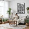 05 - Framed Tokyo City Art - Pencil Style Canvas Print - Woman reading on couch - Vertical.jpg