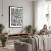 05 - Framed Valencia City Art - Pencil Style Canvas Print - Woman reading in modern Living Room - Vertical.jpg