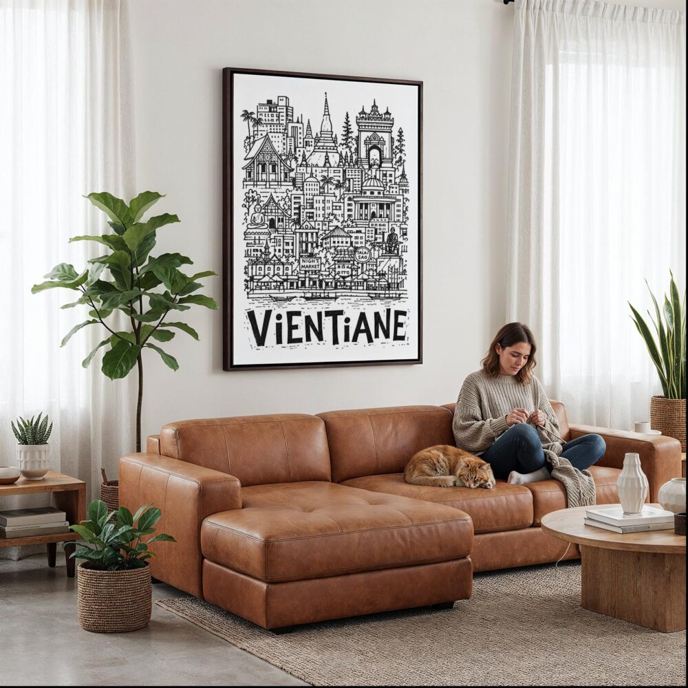 05 - Framed Vientiane City Art - Pencil Style Canvas Print - Woman Knitting on leather couch - Vertical.jpg 05 - Framed Vientiane City Art - Pencil Style Canvas Print - Woman Knitting on leather couch - Vertical.jpg