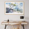 05 - Hawaii Volcanoes National Park Watercolor - Horizontal-36x24 Art Print in Natural Wood Frame above work desk.jpg