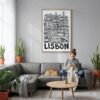 05 - Lisbon City Art - Pencil Style Canvas Print with Natural Floater Frame - Woman Knitting on grey couch - Vertical.jpg