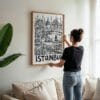 05 - Woman Hanging Framed Istanbul City Art - Pencil Style Art Print - Vertical.jpg