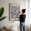 05 - Woman Hanging Framed Sri Lanka Travel Art - Pencil Style Art Print - Vertical.jpg