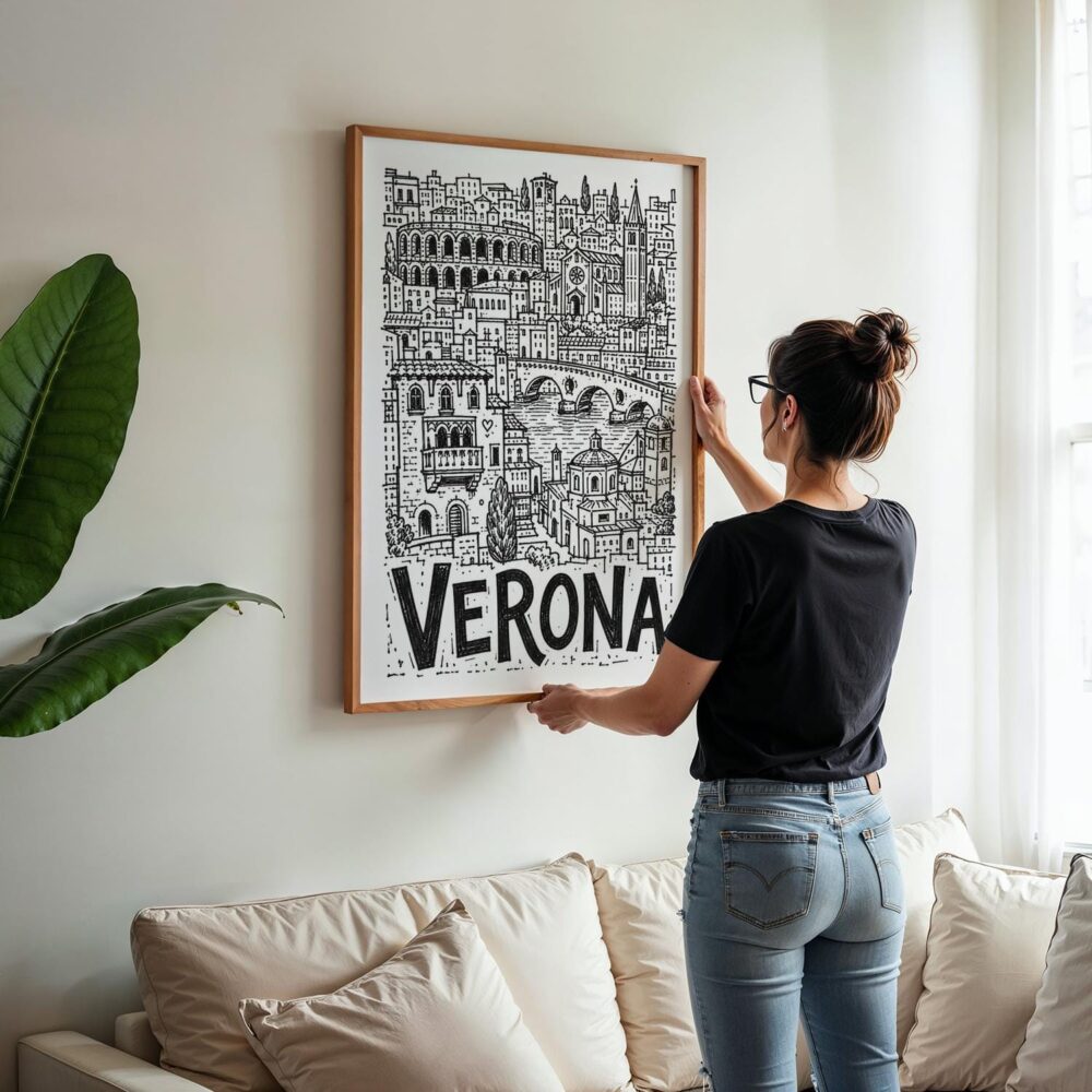 05 - Woman Hanging Framed Verona City Art - Pencil Style Art Print - Vertical.jpg 05 - Woman Hanging Framed Verona City Art - Pencil Style Art Print - Vertical.jpg