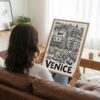 05 - Woman Holding Framed Venice City Art - Pencil Style Art Print - Vertical.jpg