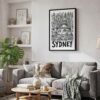06 - Black Framed Sydney City Art - Pencil Style Canvas Print - Skandinavian Living Room - Vertical.jpg