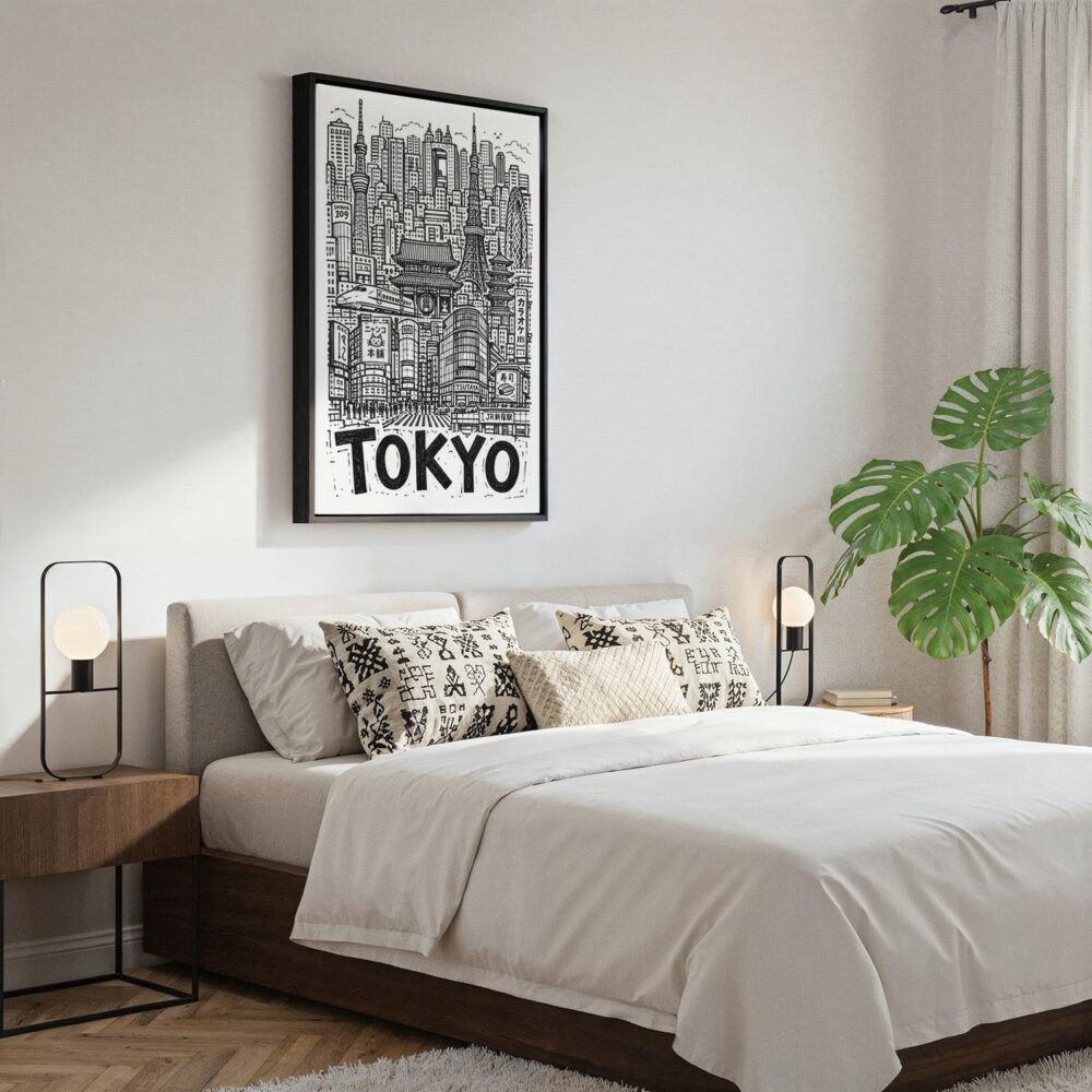 06 - Black Framed Tokyo City Art - Pencil Style Canvas Print - Bedroom - Vertical.jpg 06 - Black Framed Tokyo City Art - Pencil Style Canvas Print - Bedroom - Vertical.jpg