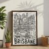 06 - Brisbane City Art - Pencil Style2 Canvas Print with Brown Floater Frame - Standing on Floor - Vertical.jpg