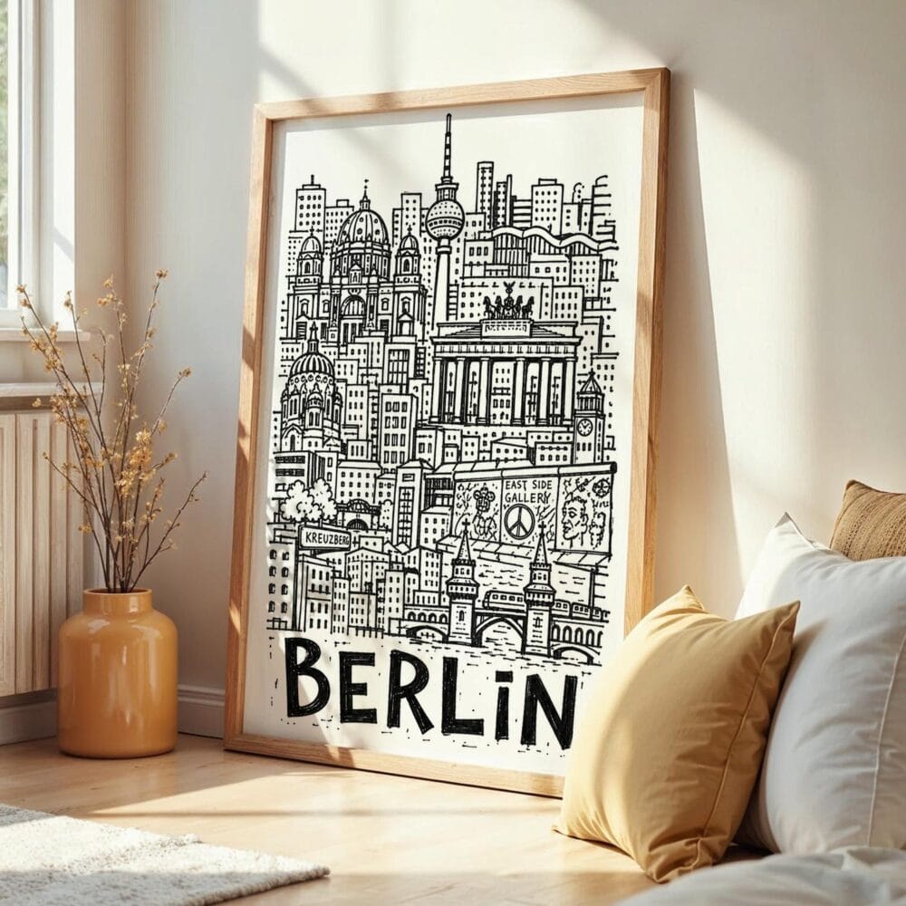 06 - Frame Berlin City Art - Pencil Style art print leaning against wall on floor - Vertical.jpg 06 - Frame Berlin City Art - Pencil Style art print leaning against wall on floor - Vertical.jpg