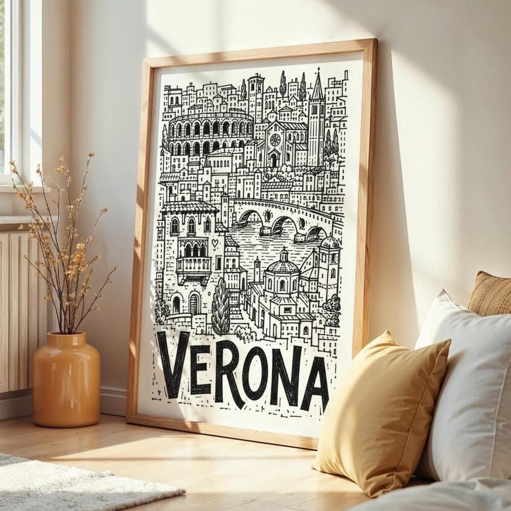 06 - Frame Verona City Art - Pencil Style art print leaning against wall on floor - Vertical.jpg 06 - Frame Verona City Art - Pencil Style art print leaning against wall on floor - Vertical.jpg