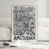06 - Framed Amsterdam City Art - Pencil Style Art Print leaning against couch - Vertical.jpg