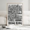 06 - Framed Hong Kong City Art - Pencil Style Art Print leaning against couch - Vertical.jpg
