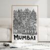 06 - Framed Mumbai City Art - Pencil Style Art Print leaning against couch - Vertical.jpg
