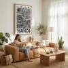 06 - Hanoi City Art - Pencil Style Canvas Art Print with natural Floater Frame - Women knitting on couch with cat - Vertical .jpg