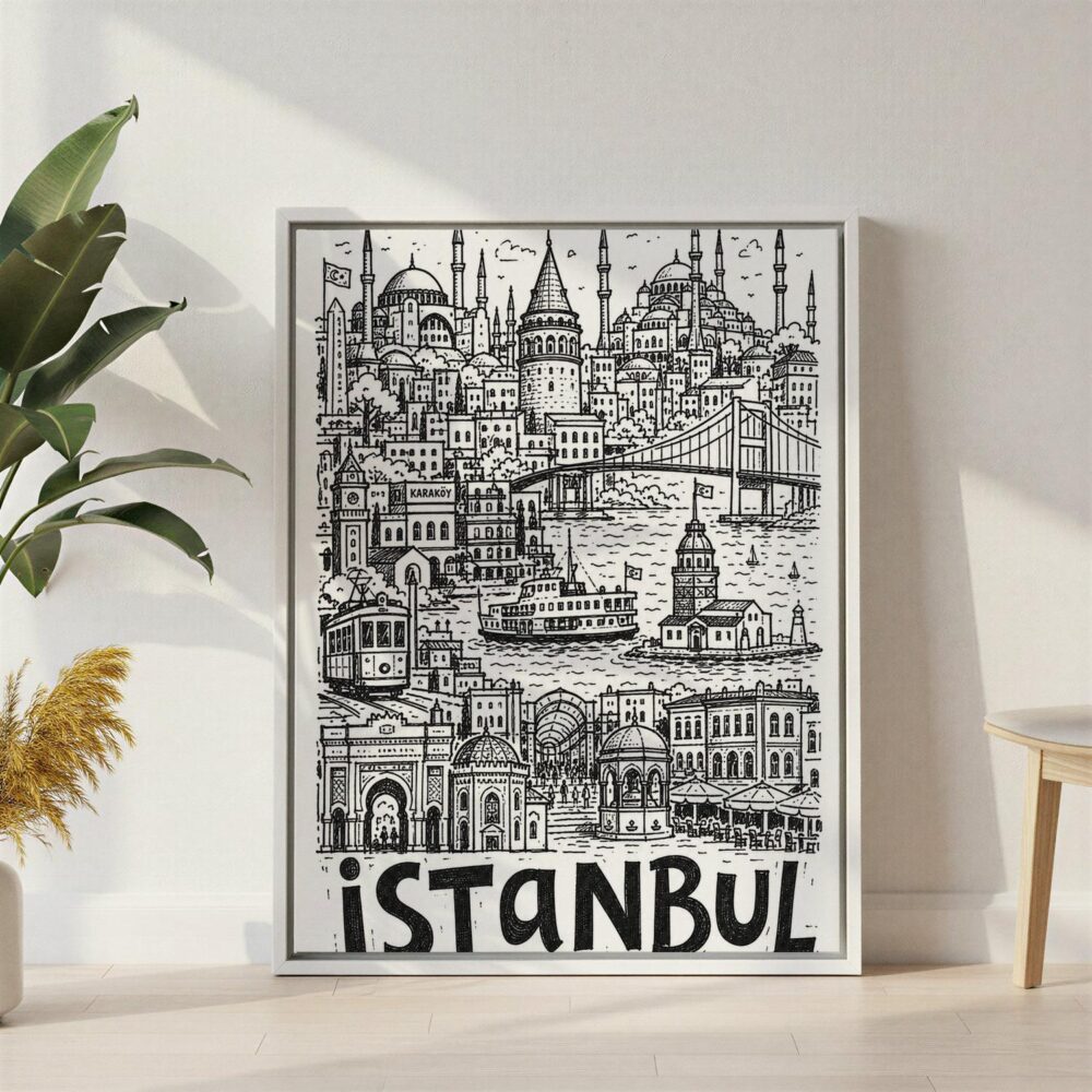 06 - Istanbul City Art - Pencil Style Canvas Print with White Floater Frame - Standing on Floor - Vertical.jpg 06 - Istanbul City Art - Pencil Style Canvas Print with White Floater Frame - Standing on Floor - Vertical.jpg