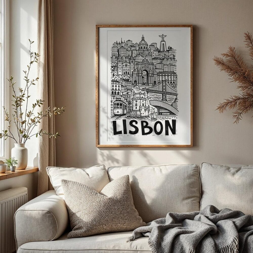 06 - Lisbon City Art - Pencil Style Art Print with Vintage Wood Frame - Vertical.jpg 06 - Lisbon City Art - Pencil Style Art Print with Vintage Wood Frame - Vertical.jpg