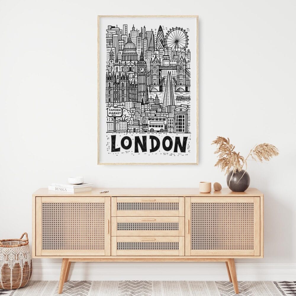 06 - London City Art - Pencil Style Art Print Hanging above Shelf - Vertical.jpg 06 - London City Art - Pencil Style Art Print Hanging above Shelf - Vertical.jpg