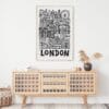 06 - London City Art - Pencil Style Art Print Hanging above Shelf - Vertical.jpg