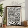 06 - Nagasaki City Art - Pencil Style Canvas Print with Brown Floater Frame - Standing on Floor - Vertical.jpg