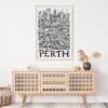 06 - Perth City Art - Pencil Style Art Print Hanging above Shelf - Vertical.jpg