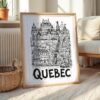 06 - Quebec City Art - Pencil Style Art Print with Natural Wood Frame on floor - Vertical.jpg