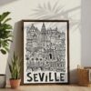 06 - Seville City Art - Pencil Style Canvas Print with Brown Floater Frame - Standing on Floor - Vertical.jpg