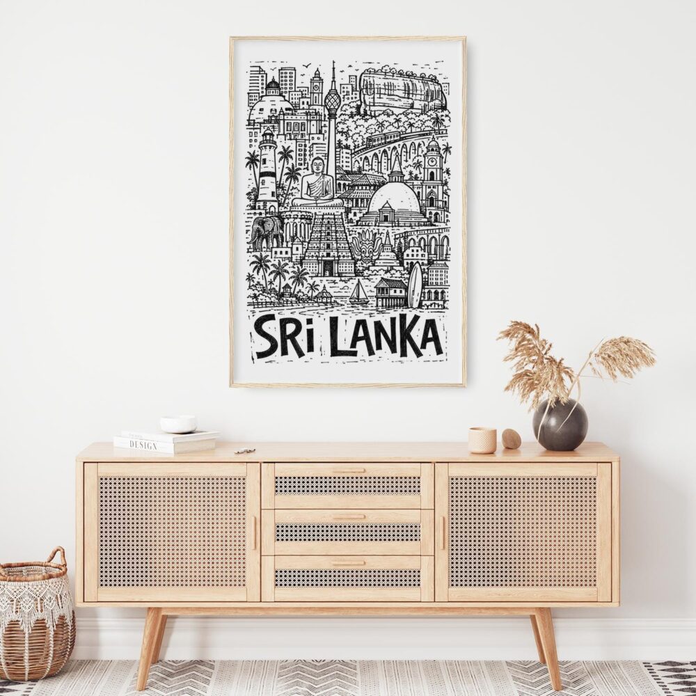 06 - Sri Lanka Travel Art - Pencil Style Art Print Hanging above Shelf - Vertical.jpg 06 - Sri Lanka Travel Art - Pencil Style Art Print Hanging above Shelf - Vertical.jpg