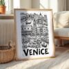 06 - Venice City Art - Pencil Style Art Print with Natural Wood Frame on floor - Vertical.jpg