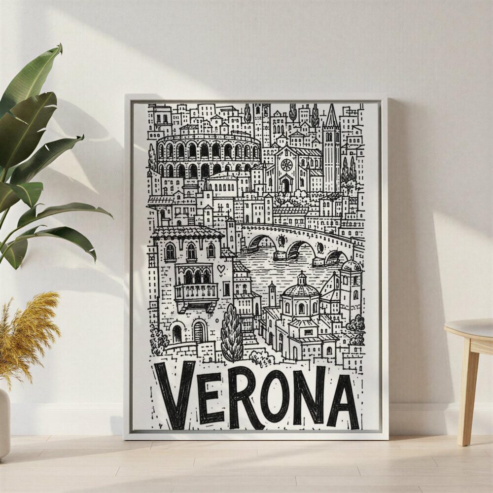 06 - Verona City Art - Pencil Style Canvas Print with White Floater Frame - Standing on Floor - Vertical.jpg 06 - Verona City Art - Pencil Style Canvas Print with White Floater Frame - Standing on Floor - Vertical.jpg