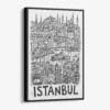 01 - Black Framed Istanbul City Art - Pencil Style Canvas Print - Vertical - Main - Side view.jpg