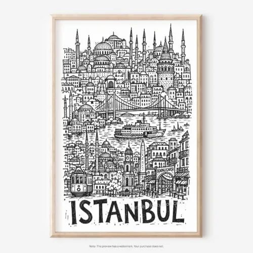01 - Istanbul City Art - Pencil Style Art - Digital Download - Main.jpg