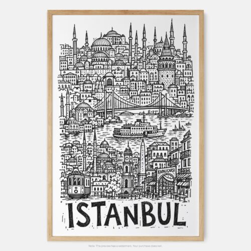 01 - Istanbul City Art - Pencil Style Art Print - Main - Vertical.jpg