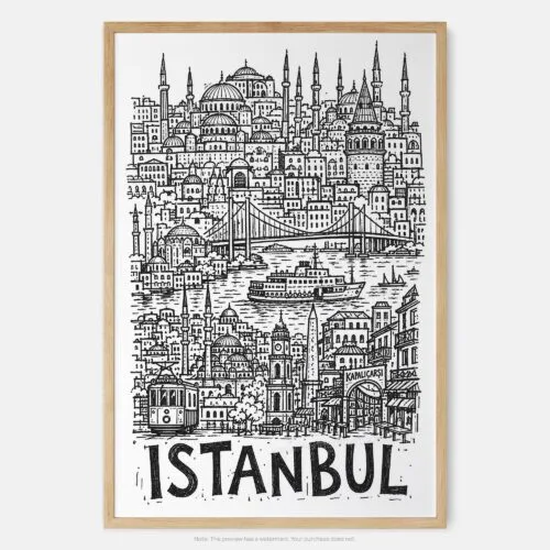 01 - Istanbul City Art - Pencil Style Art Print - Main - Vertical.jpg