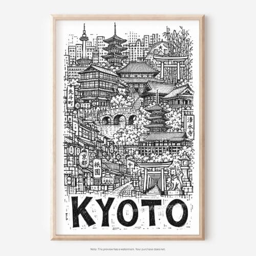 01 - Kyoto City Art - Pencil Style Art - Digital Download - Main.jpg