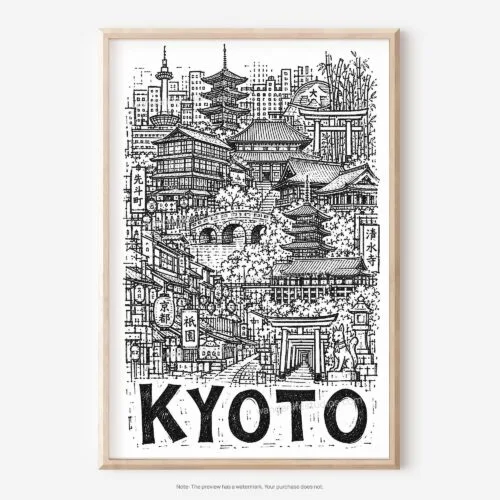 01 - Kyoto City Art - Pencil Style Art - Digital Download - Main.jpg