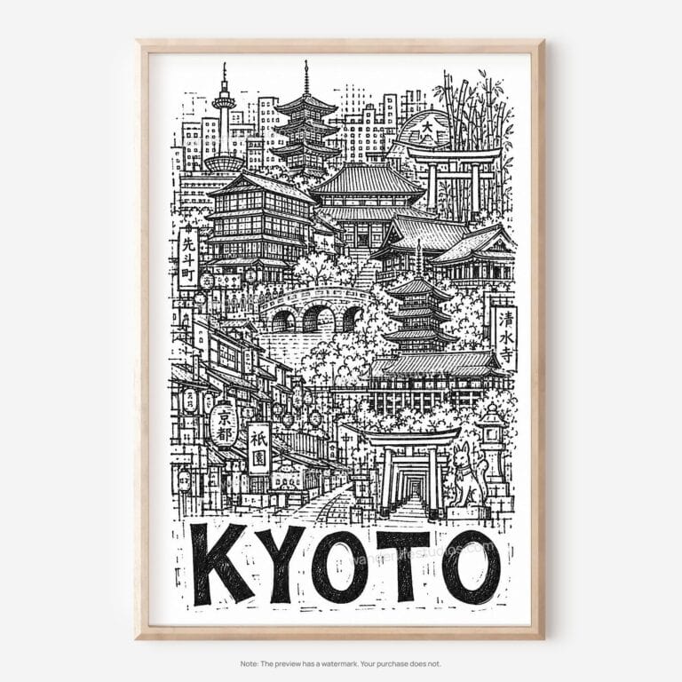 01 - Kyoto City Art - Pencil Style Art - Digital Download - Main.jpg