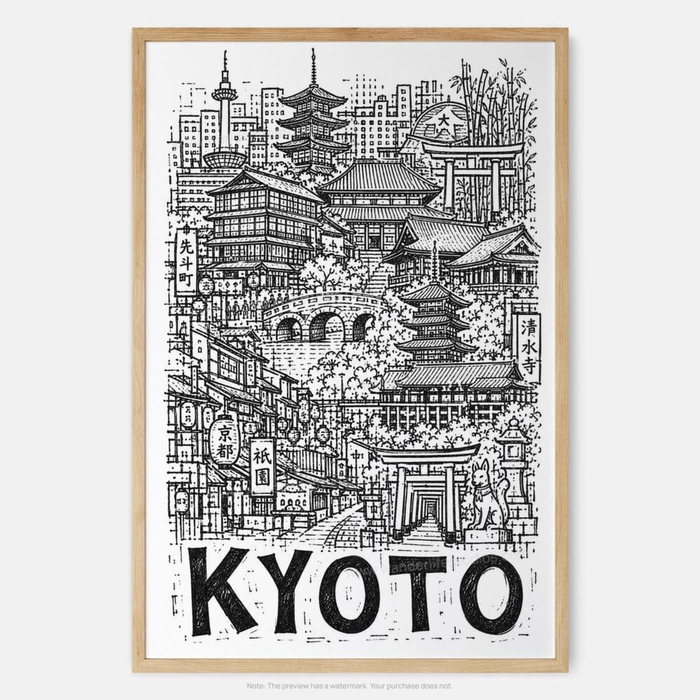 01 - Kyoto City Art - Pencil Style Art Print - Main - Vertical.jpg 01 - Kyoto City Art - Pencil Style Art Print - Main - Vertical.jpg