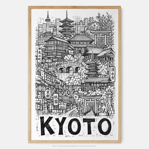 01 - Kyoto City Art - Pencil Style Art Print - Main - Vertical.jpg