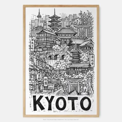 01 - Kyoto City Art - Pencil Style Art Print - Main - Vertical.jpg