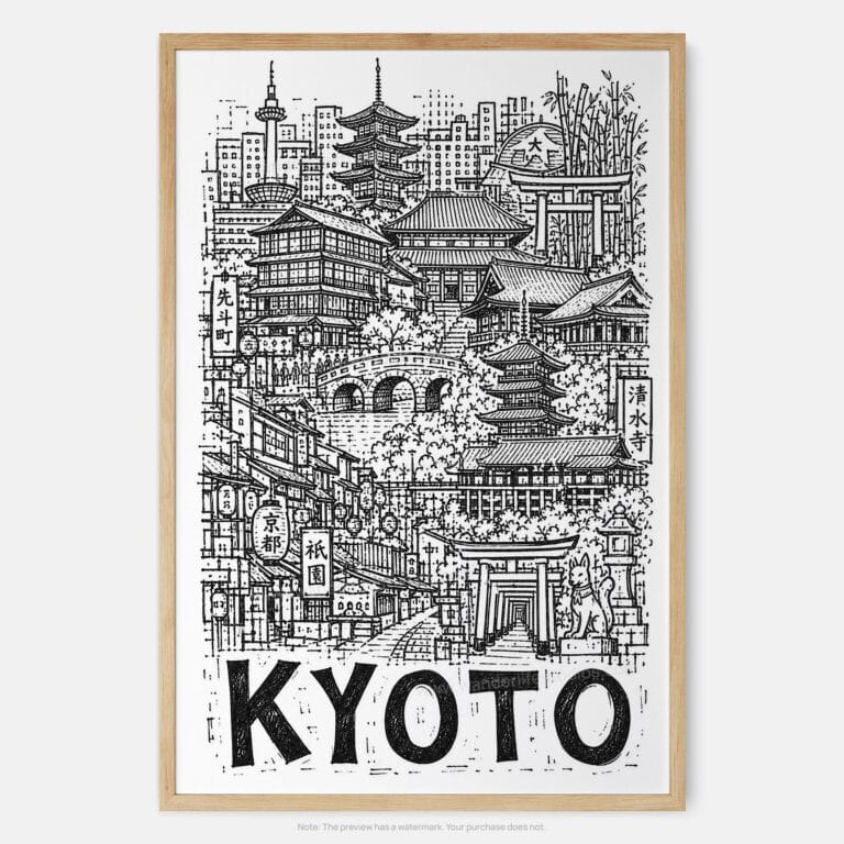 01 - Kyoto City Art - Pencil Style Art Print - Main - Vertical.jpg