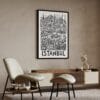 02 - Istanbul City Art - Pencil Style Art Print with Black Frame in Japandi Living Room - Vertical.jpg